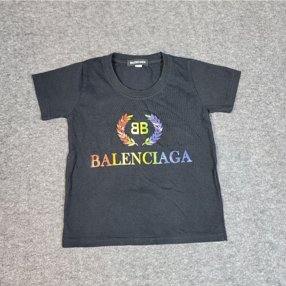Balenciaga Kids Rainbow “BB” Laurel Logo T-Shirt Black Size 100 (3Y) 100% Cotton